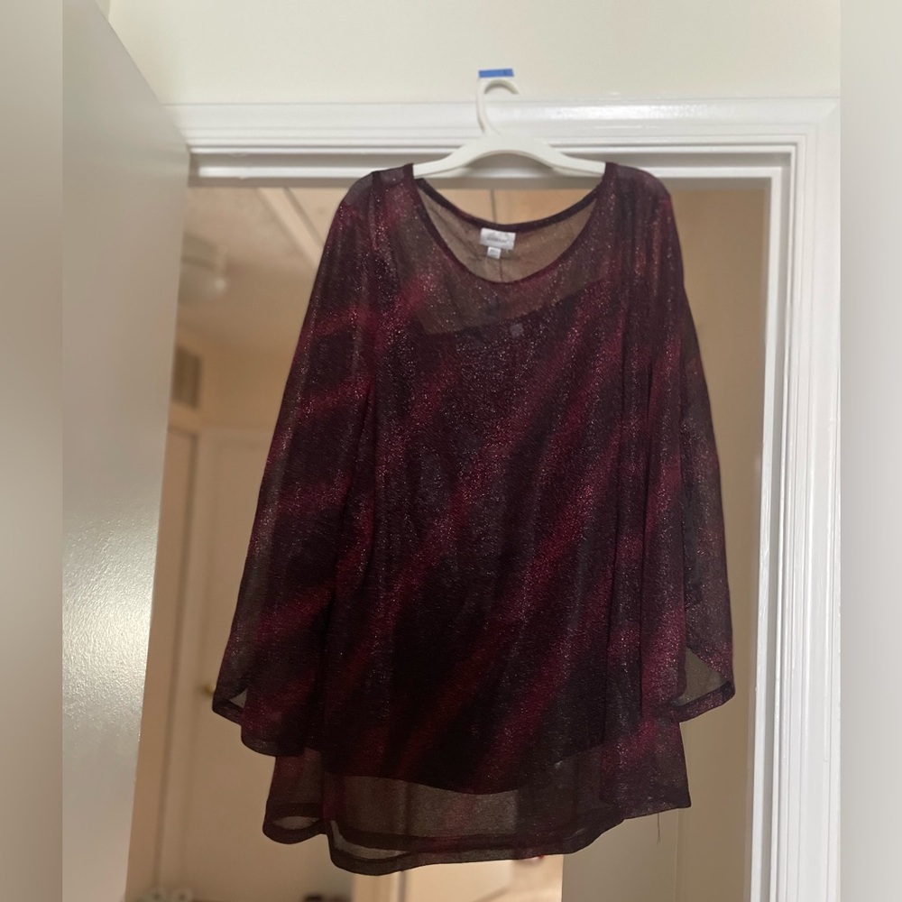 Avenue Red Asymmetrical Relaxed Blouse